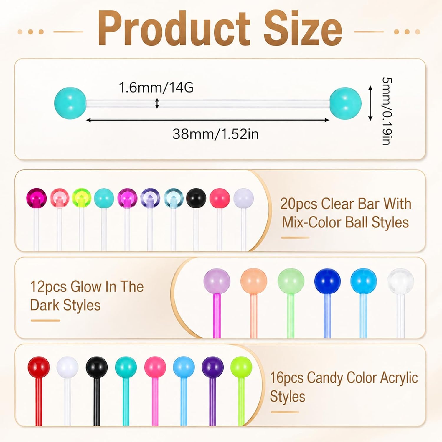 40Pc Plastic Industrial Piercing Jewelry 14G Acrylic Industrial Bar Jewelry