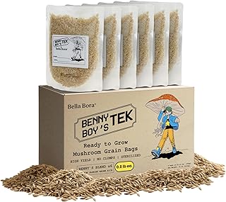 Grain Spawn Bags | 6-Pack Mushroom Grow Bags (5 lbs) | Unpolished Brown Jasmine Rice as Mushroom Substrate Sterilized | Fast Colonization Easy to Use