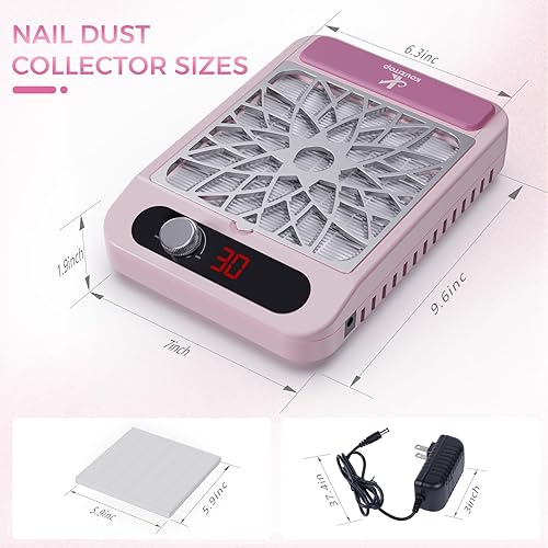 Miniatura 8 de Colector de polvo de uñas para técnicas de uñas, colector de polvo compacto y silencioso con filtro reutilizable, potente máquina de succión de