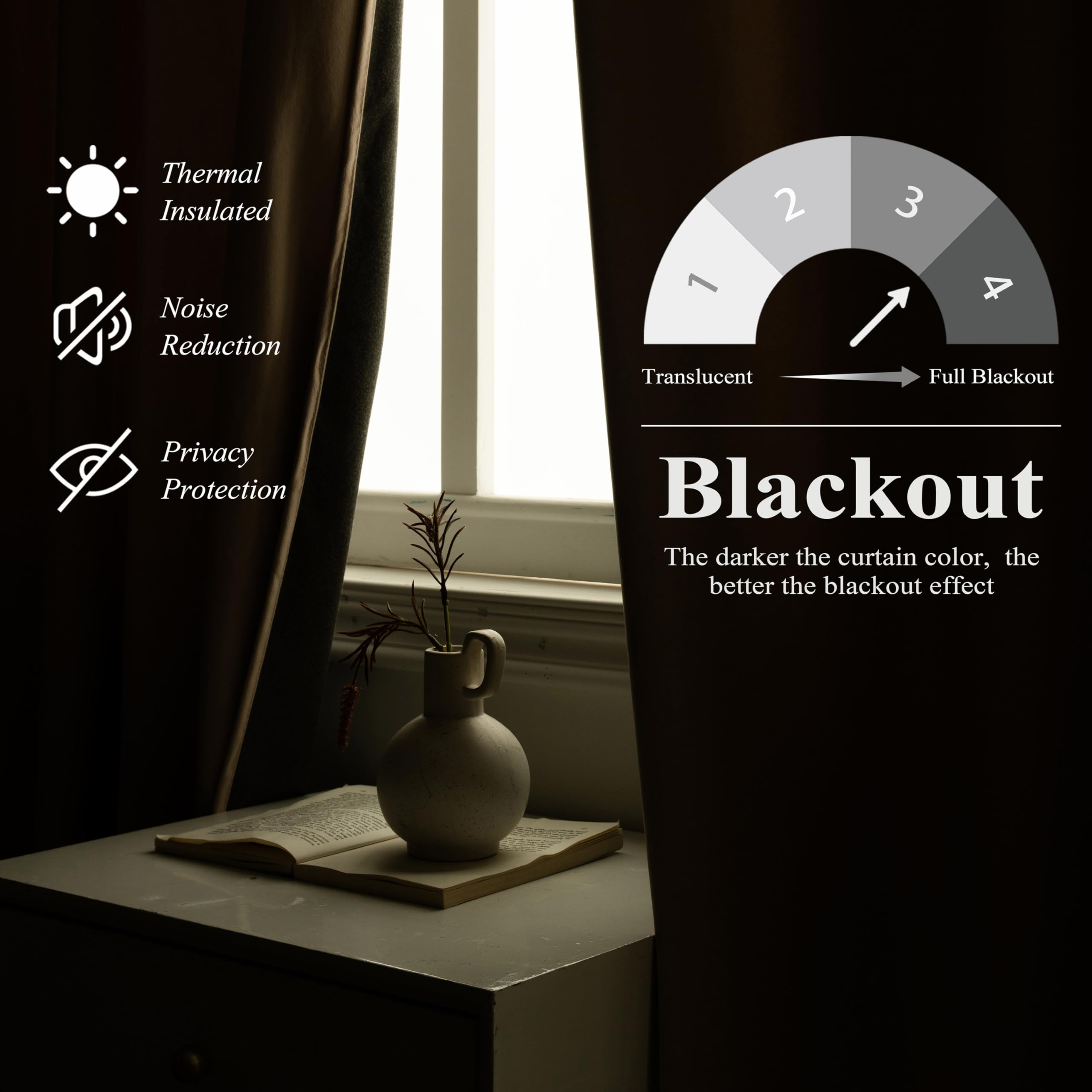 DriftAway Velvet Blackout Curtains - 96 Inch Long Brown Thermal Insulated Drapes With Grommets For Living Room & Bedroom