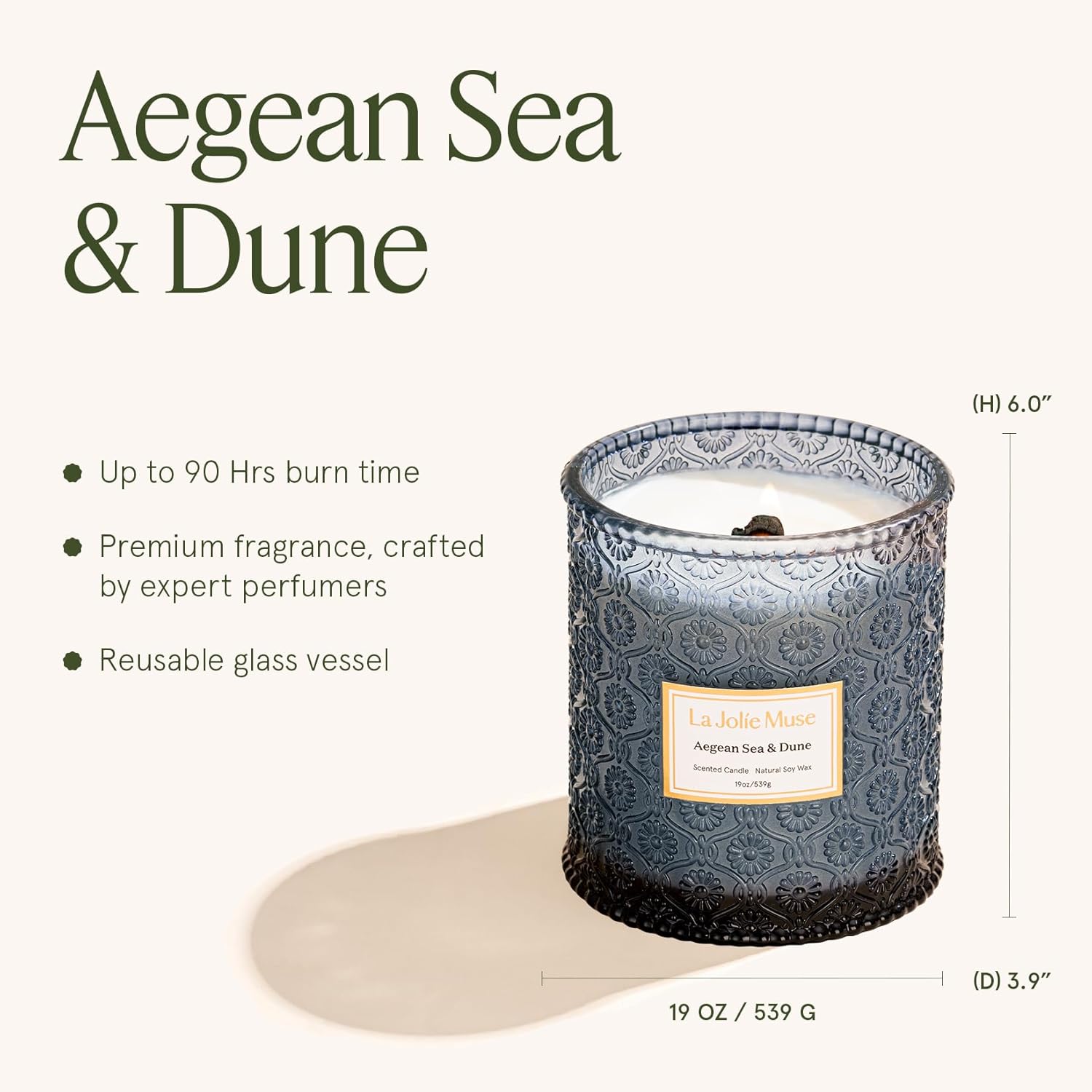 LA JOLIE MUSE Aegean Sea & Dune Candle –Cool Water, White Florals & Warm Amber | 19 oz Large Wooden Wick Candle | Natural Soy Wax | 90 Hours Clean Burn | Gift-Ready for Hosts & Gatherings - Image 5