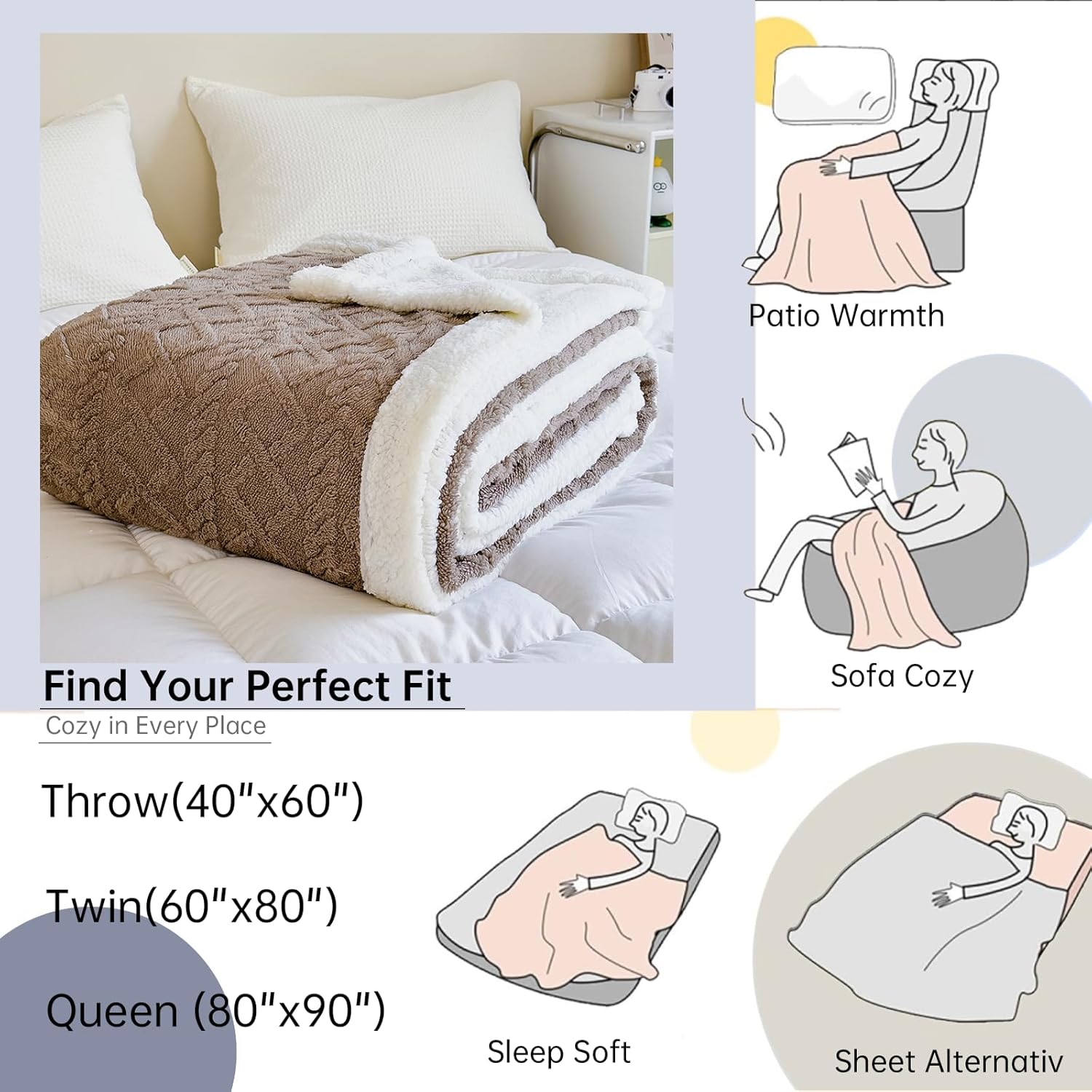 Sherpa Blanket for Bed - Fleece Soft Cozy Fuzzy Blankets Thick Warm for Winter and All Seasons (Brown, Throw(40"x60")) - Image 4