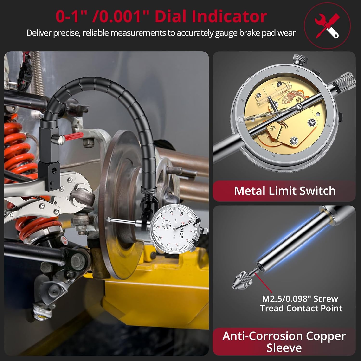 Professional Runout Measurement Kit: 0.0005" Dial Test Indicator with Magnetic Base & 0-1/0.001" Dial Disc/Rotor Runout Gauge with 13.77" Flexible Arm for Automotive, Lathe, CNC, Mechanical