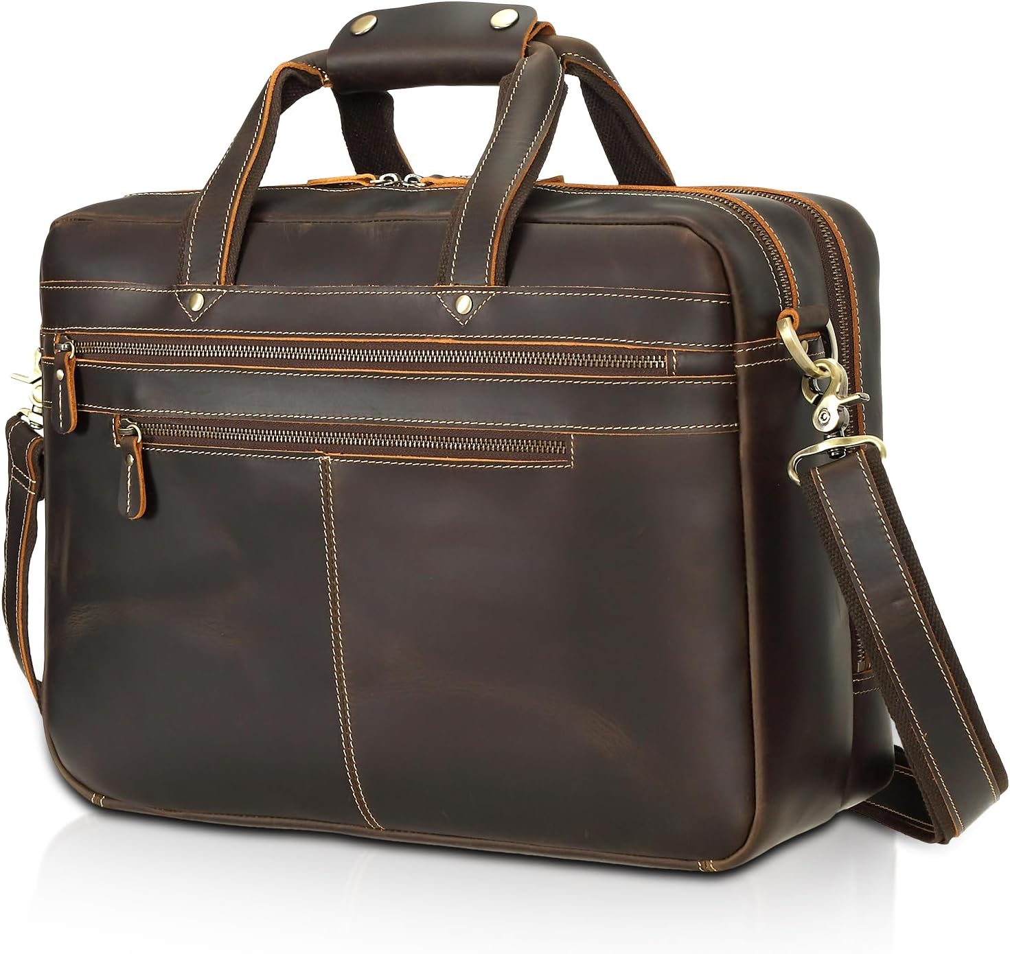 Polare 17'' Computer Briefcase Work Bag Business Case For Men With Full Grain Leather Fits 15.6'' Laptop