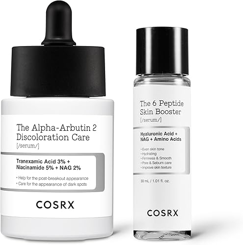 COSRX Spotless Glow Duo - 2% Alpha Arbutin Discoloration Care Face Serum 1.7 fl.oz + Miniature 6X Peptide Skin Booster Serum 1 fl.oz