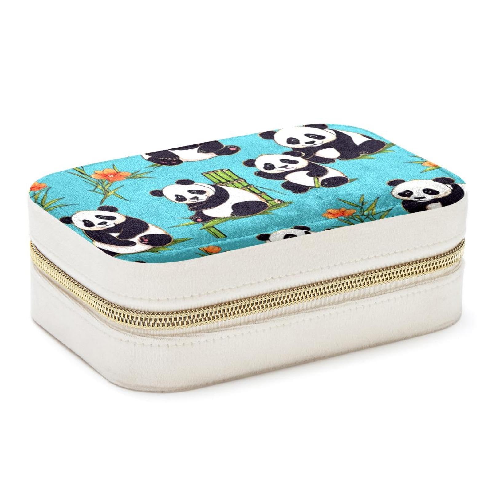 Étui de rangement pour boucles d'oreilles et bagues, boîte à bijoux de voyage panda bleu