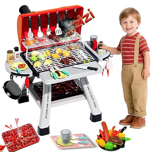 Kids BBQ Grill Playset, Play Kitchen Toys Grill with Smoke