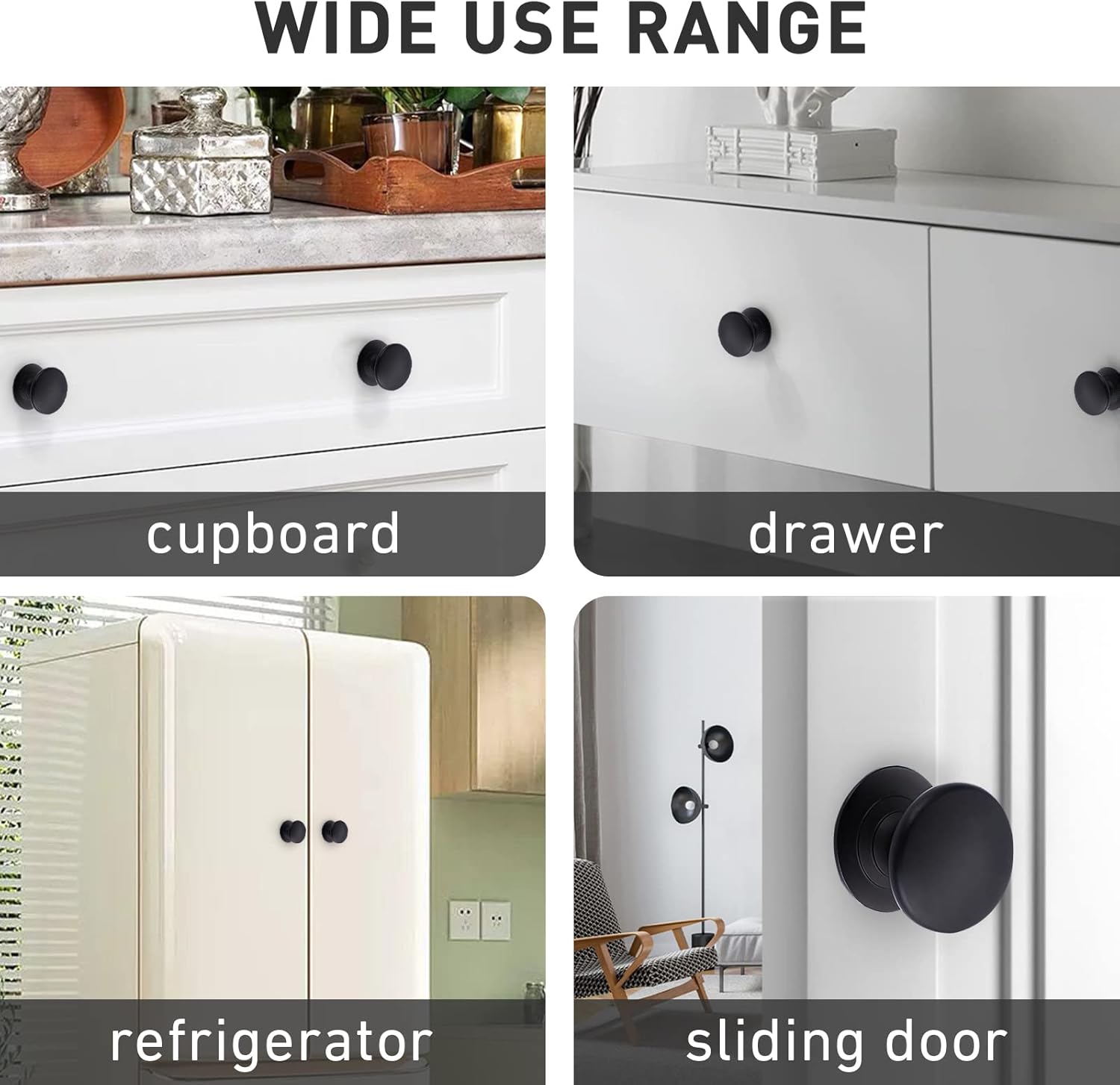 4 Pack Aluminum Self-Stick Knobs No Drilling Self-Adhesive Drawer Knobs Silver Cabinet Handle Pull with Adhesive Black Stick On Handle for Cupboard Fridge Dresser Window 4pcs/Set (Black)
