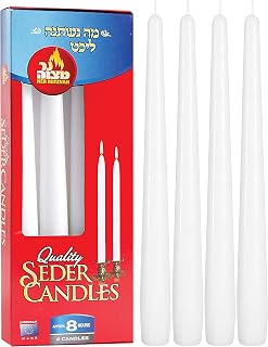 Ner Mitzvah Passover Seder Candles - 8 Hour Burn Time - European Made - Pack of 4 Taper Candles