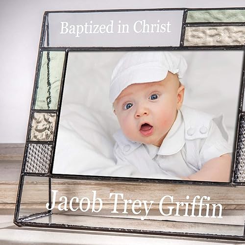 Miniatura 6 de Regalos de bautismo para niñas o niños, marco de fotos personalizado, vidrio grabado personalizado, 4 x 6, foto horizontal, verde y amarillo