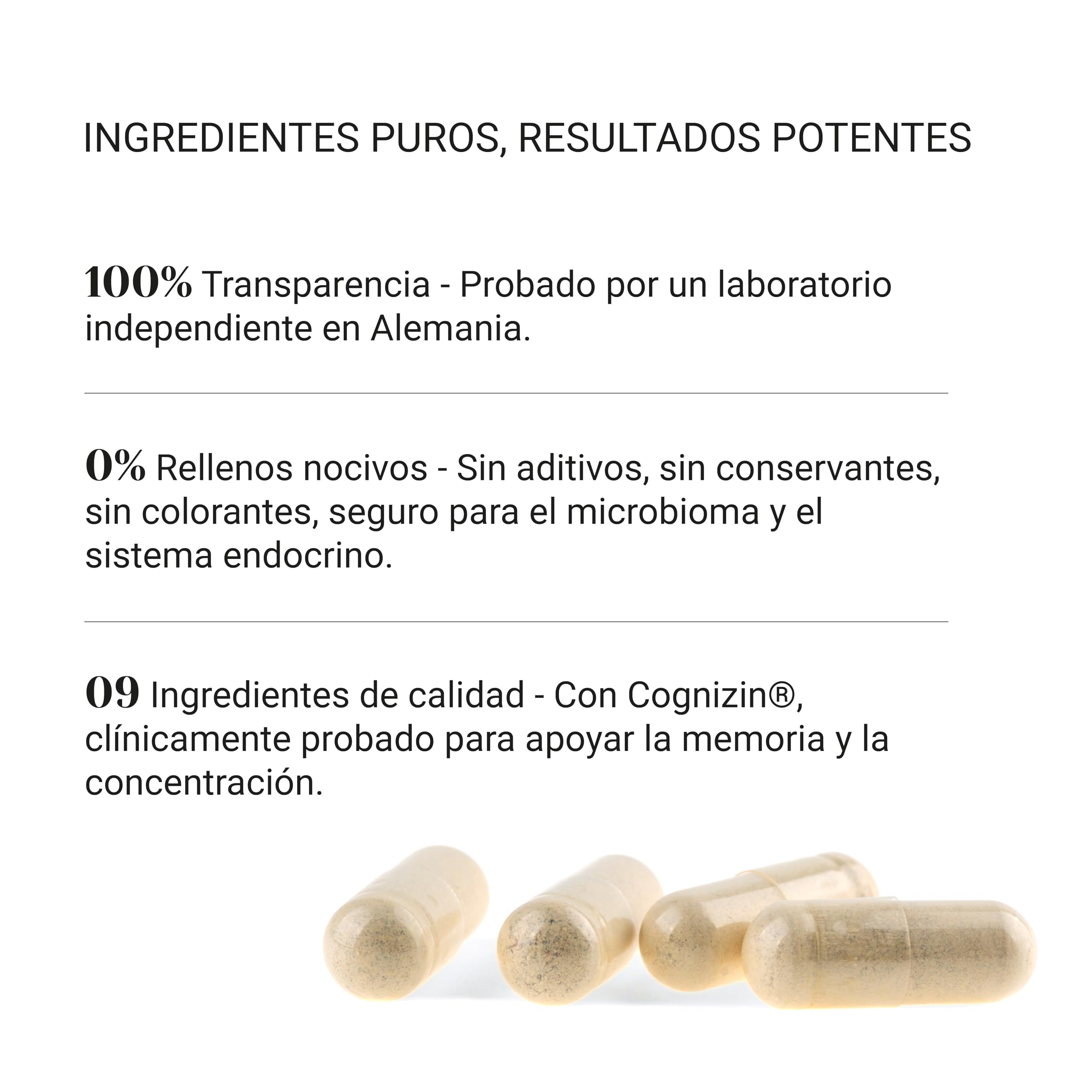 Nullure Memory & Focus Nootropico Potente | Sin Esterato de Magnesio y libre de aditivos | con Citicolina 250 mg COGNIZIN® | Memoria y Contrentración | Ginkgo Biloba · Bacopa Monnieri | 60 cap
