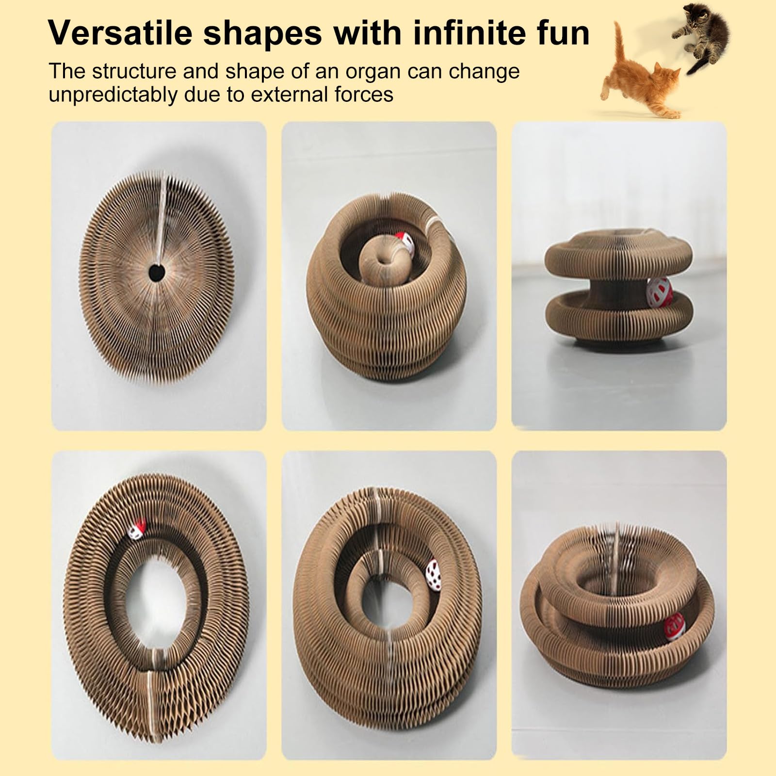 Kitty Curls Cat Toy,Magic Organ Cat Toy,Cat Scratcher for Grinding Claw Cardboard Cat Toys,Interactive Scratch Pad with Toy Ball-1pc — view 4