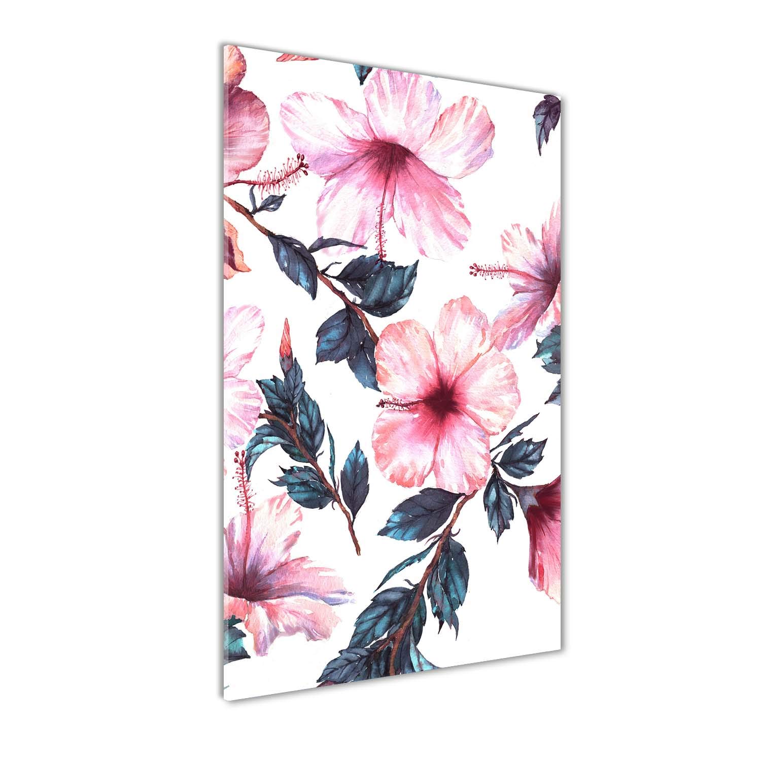 Tableau en verre acrylique 60x120 cm avec fleurs d'hibiscus rose de Tulup