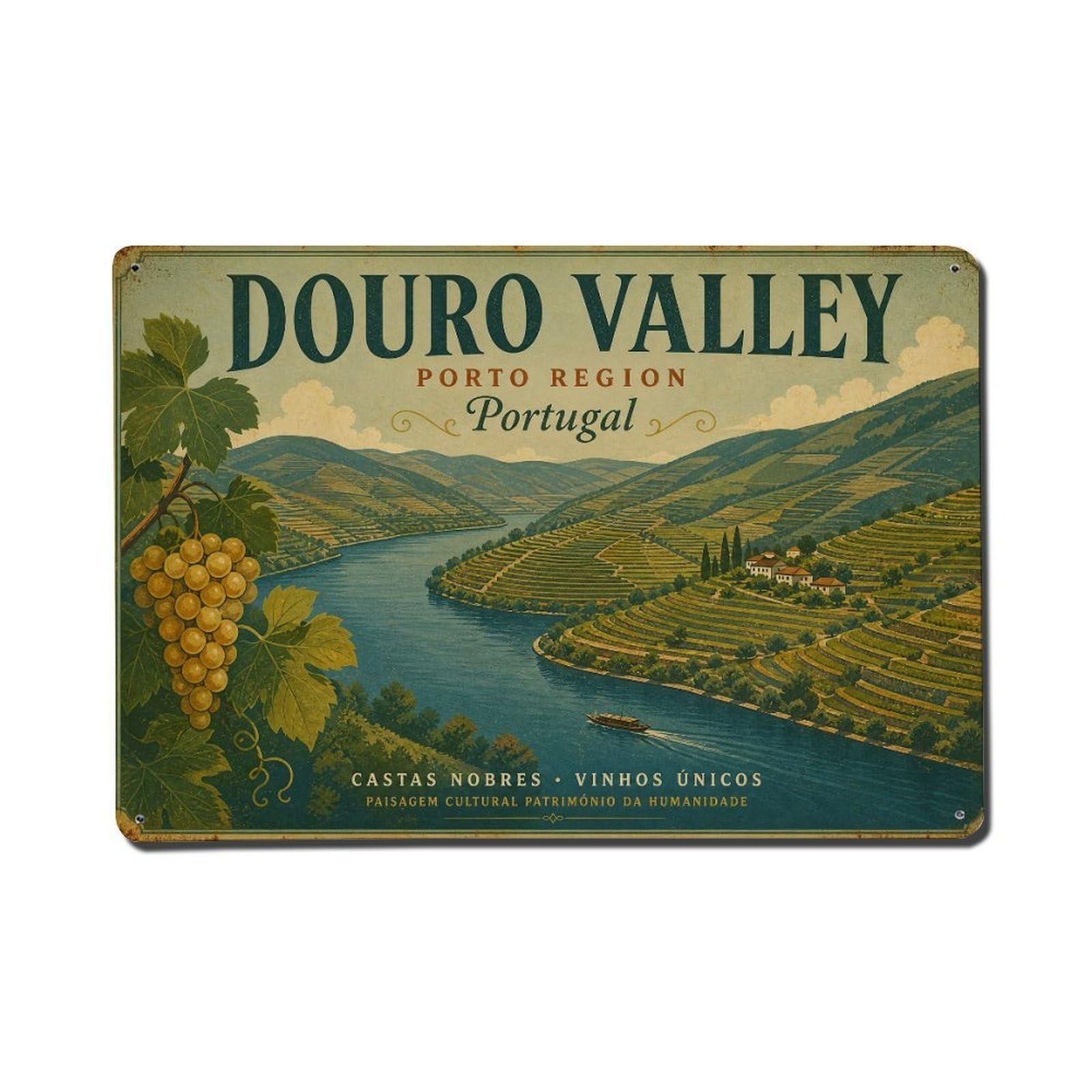 Vintage Travel Douro Valley River Bend Scenic Viewpoint Metal Tin Sign