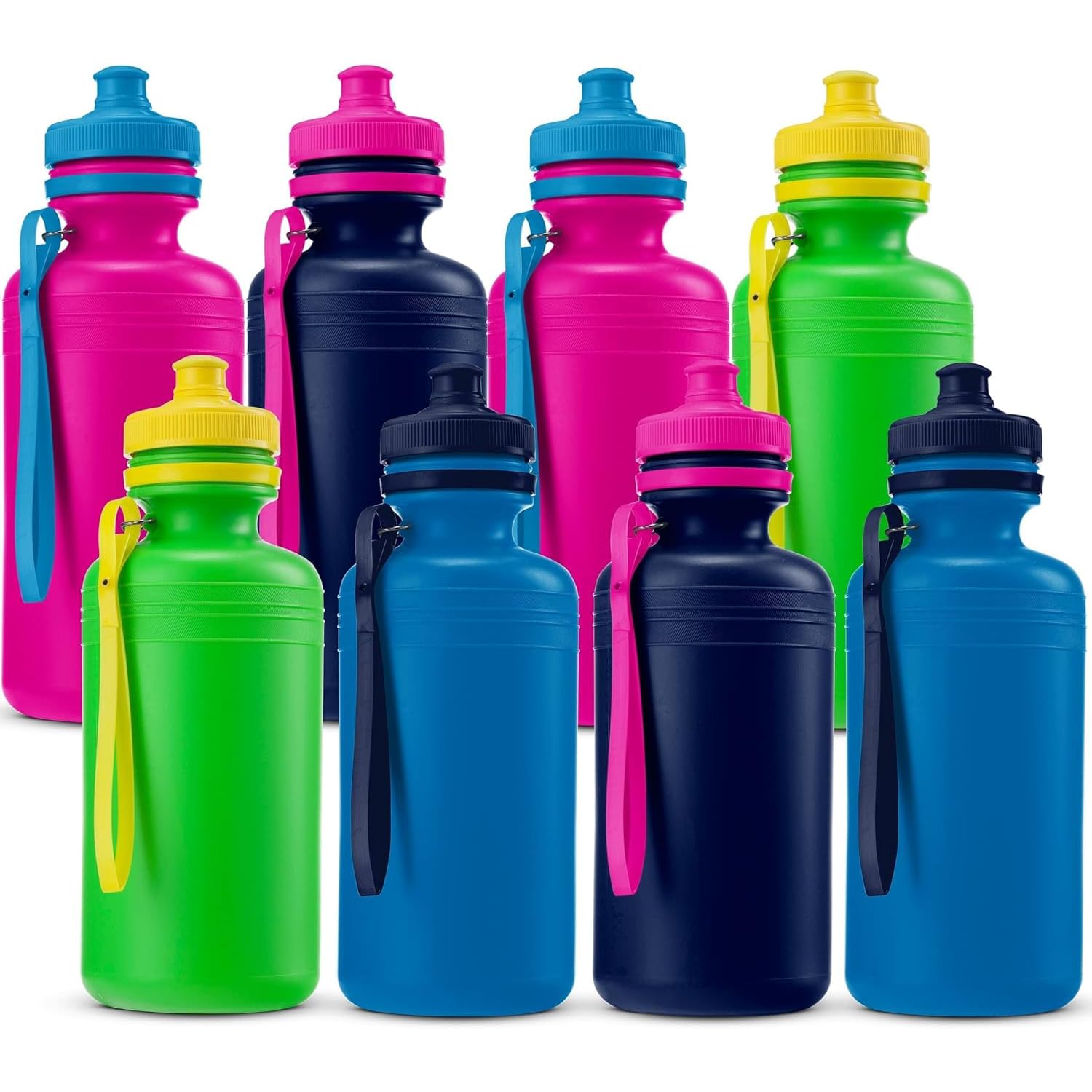 Bedwina Kids Bottiglie d'acqua, confezione da 12 – Bottiglie da 532,3 ml senza BPA con tappo sportivo e manico per la scuola e le attività