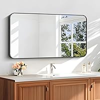 Vista 57 de Espejo de Baño de 30" x 36", Espejo de Pared Negro Mate con Marco de Metal, Espejo Rectangular Decorativo de Tocador para Dormitorio Baño Sala