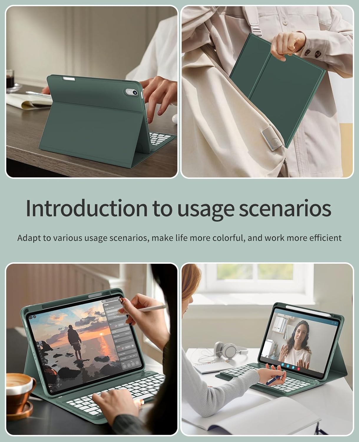 Keyboard Case for iPad (A16) 11th Gen11 inch 2025 & iPad 10th Gen 10.9 inch 2022,7-Color Backlit Wireless Bluetooth Keyboard,Soft TPU Back Shell with Pencil Holder, Auto Sleep/Wake (Dark Green)