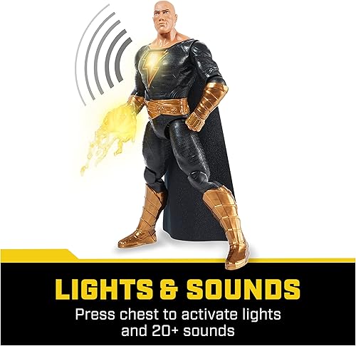 Miniatura 3 de DC Comics, Power Punch Black Adam Figura de acción de 12 pulgadas, más de 20 frases y sonidos, se ilumina con 2 accesorios, juguetes coleccionables
