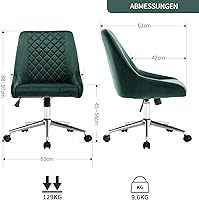 Vista 3 de Duhome - Silla de oficina en casa de terciopelo con ruedas, silla giratoria con respaldo, silla tapizada ajustable para computadora sin brazos