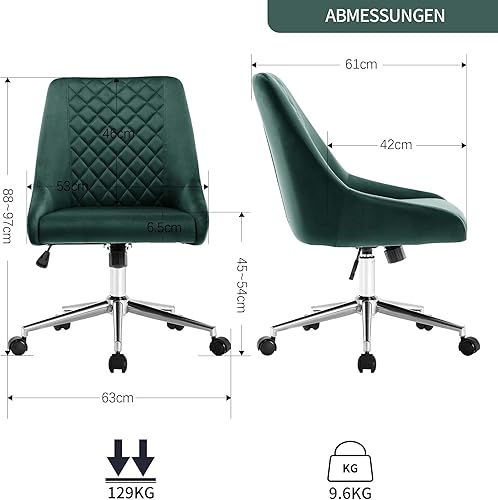 Miniatura 10 de DUHOME Silla de oficina en casa de terciopelo con ruedas, silla giratoria con respaldo, silla tapizada ajustable sin brazos para computadora para