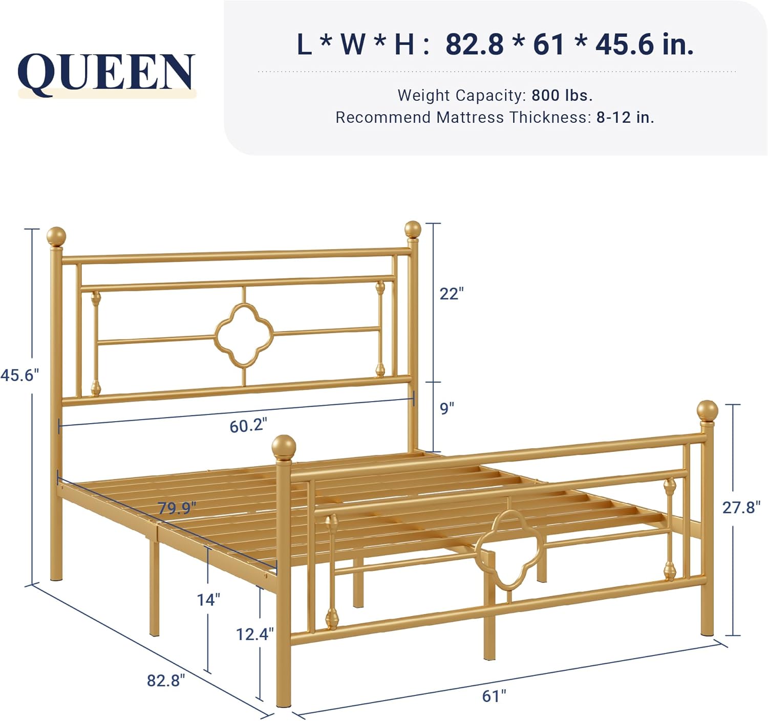 Allewie Queen Size Metal Platform Bed Frame with Victorian Vintage Headboard and Footboard/Mattress Foundation/Under Bed Storage/No Box Spring Needed/Noise-Free/Easy Assembly, Gold - Image 2