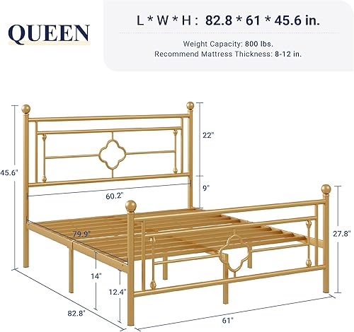 Miniatura 2 de Allewie Base de cama de plataforma de metal tamaño Queen con cabecero y piecero vintage victorianos/base de colchón/almacenamiento debajo de la