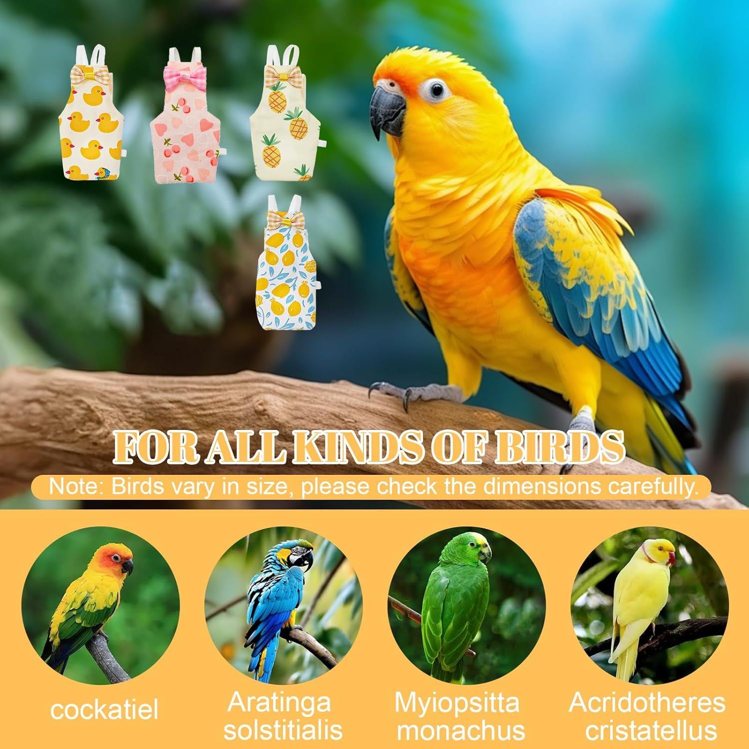 4 Pcs Reusable Parrot Diaper β Adjustable Washable Bird Flight Suit for Budgie, Conure & Parakeet (5 x 9.5 cm) | Cute Bird Diaper for Small Birds 2