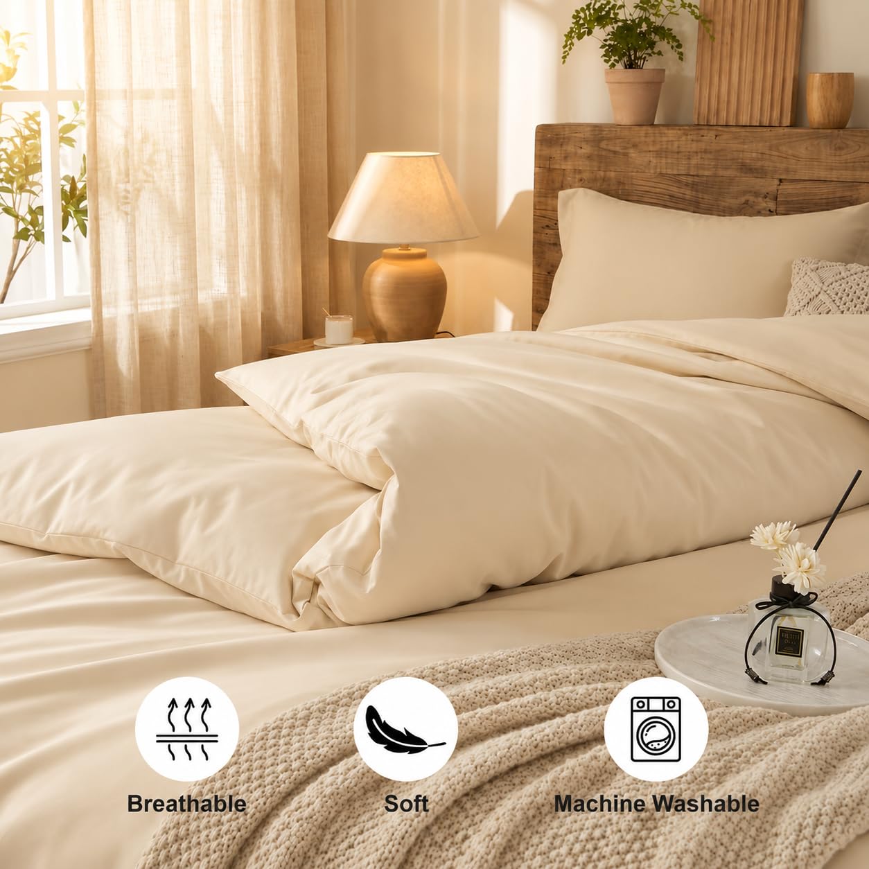 Luxury Cotton Duvet Cover - Queen Size Beige -4