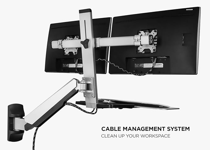 Soporte de pared para doble monitor con bandeja y soporte CPU miniatura 5