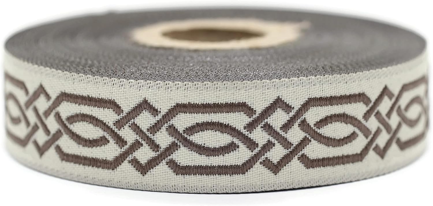 Turquoise Gray Celtic Claddagh Embroidered Woven Jacquard Ribbon, 10.9 Yards Spool, 1.37 Inches Wide, Polyester
