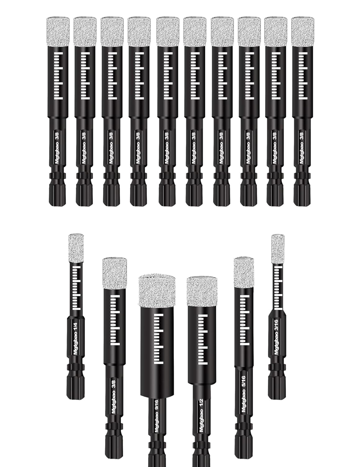 16PCS Dry Diamond Drill Bits Set, 8mm Core Drill bit for Granite Marble Tile Ceramic Stone Glass (NOT for Wood) Hex Shank for Porcelain Tile with 3/16,1/4, 5/16, 3/8, 1/2, 9/16