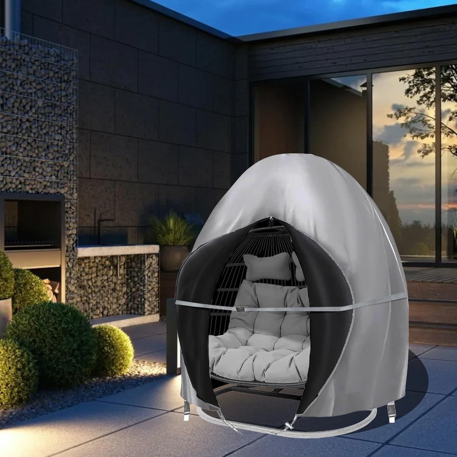 Extra Large Double Egg Chair Cover with Zipper, 91x80 Inches Heavy Duty Waterproof Patio Hanging Swing Chair Cover, 420D Oxford UV Dustproof Windproof, Grey