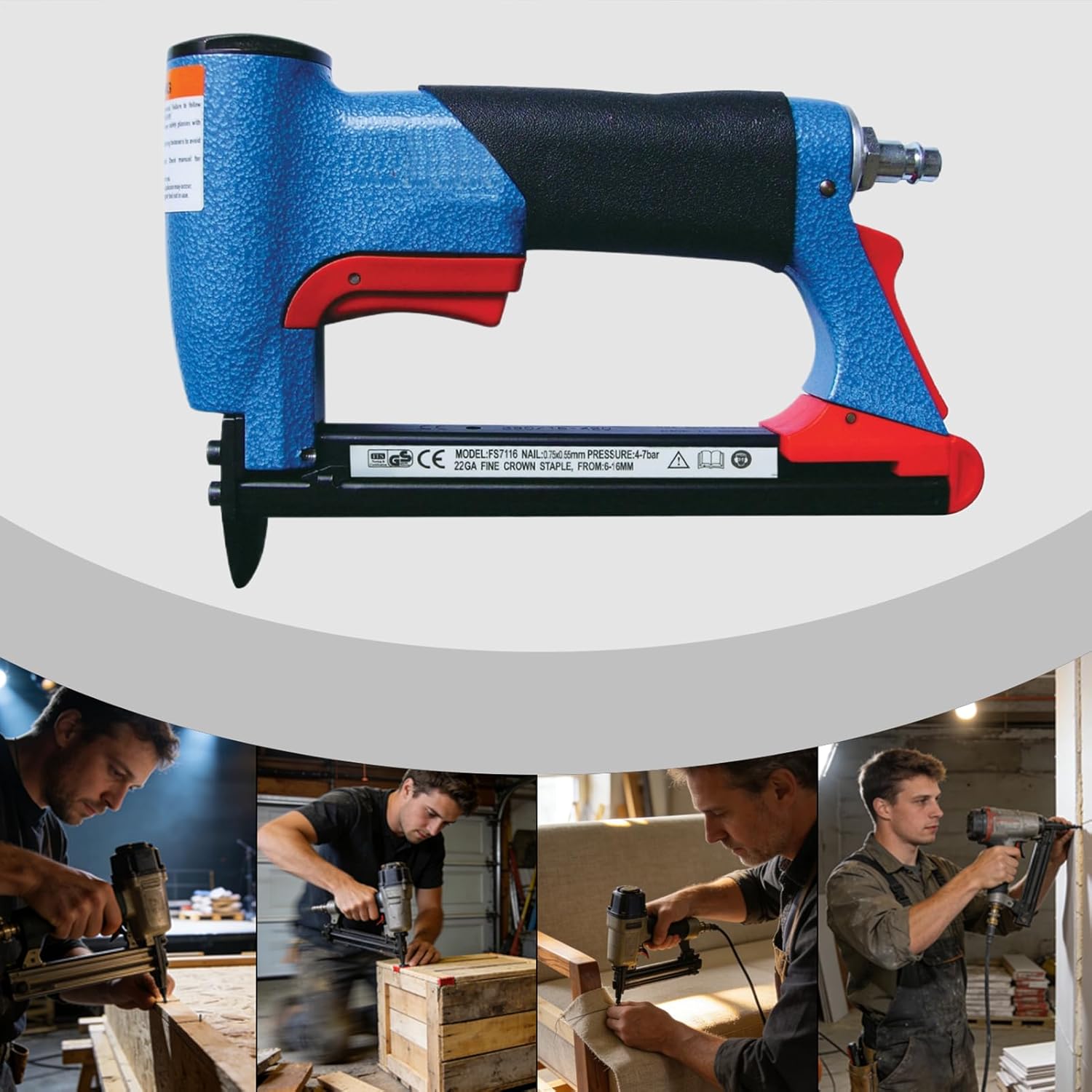 Pneumatic Brad Nailer - 4 to 8 Bar Heavy Duty Stapler with 3600 Nails | Finishing Tool with Strong Grip, Practical Construction Accessory & Functional Utility Aid for Framing and Furniture
