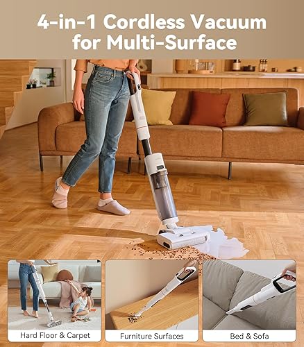 Miniatura 2 de JONR ED20 Pro - Aspiradora inalámbrica 4 en 1 en seco, potencia de succión de vacío de 17000 Pa, autolimpieza y secado automático con un solo clic,