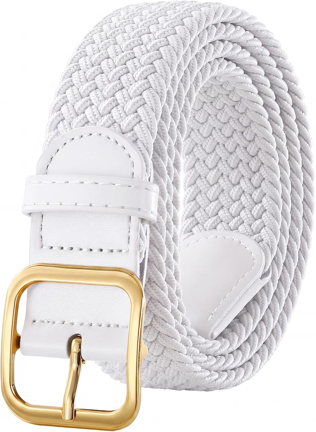 XZQTIVE Women Elastic Braided Belt with Silver Buckle, Woven Stretch Fabric