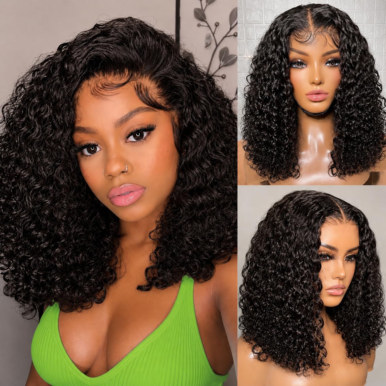 Deep Wave Bob Wig Human Hair - 200 Density Glueless Curly