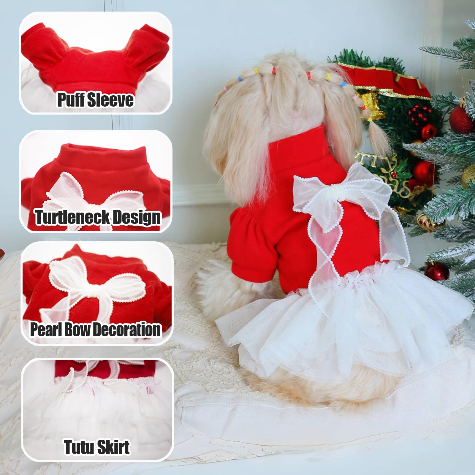 Yaopelky Pet Christmas Dress Small Dogs and Cats Holiday Outfit Festive Bow  & Tulle Design Soft Breathable for Fall/Winter/Christmas (Red,  M(2.5-3.8kg)) - BigaMart