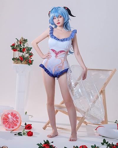 Miniatura 2 de FCCAM - Traje de baño Ganyu de anime Ganyu, traje de baño hueco de una pieza para mujer, traje de baño elástico