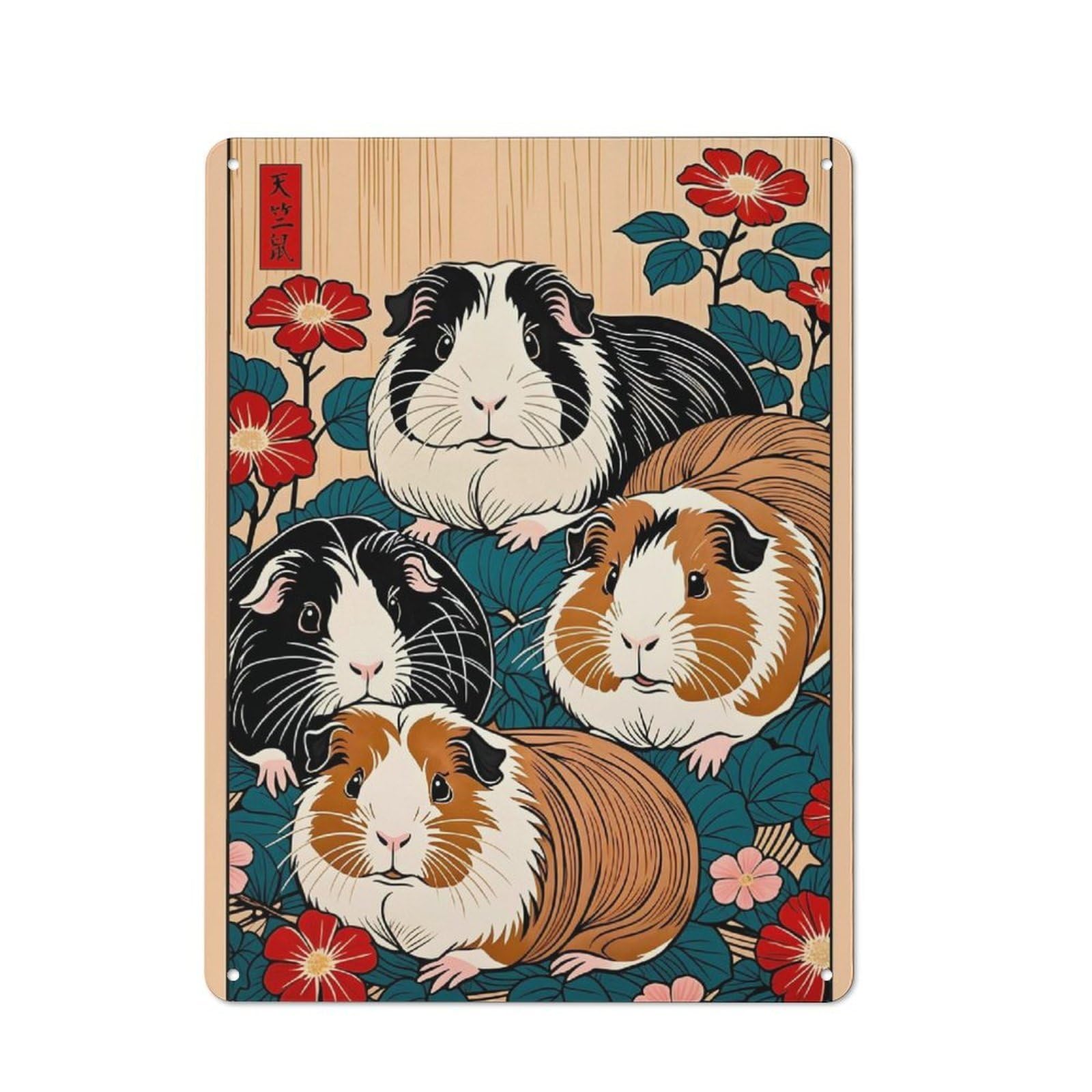 Junmoney Guinea Pigs In Japanese Style Retro Metal Plaque 40X30cm For Café Or Home Bar, With Clear Retro Wall Decor Character