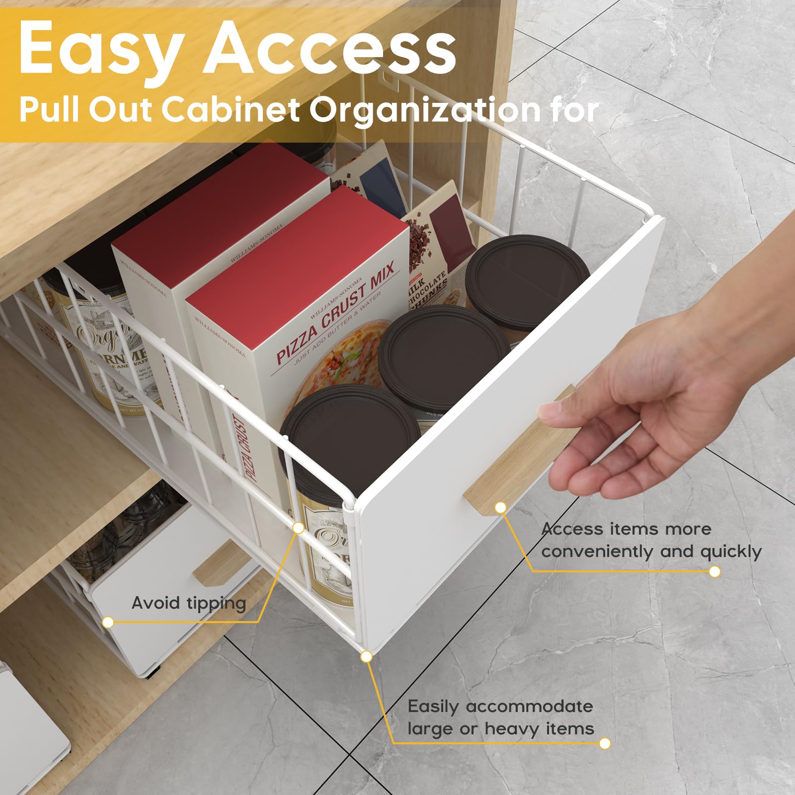 Pull Out Cabinet Organizer Heavy Duty Slide Out Drawers Cabinet Basket No Drilling Metal Storage Basket with Handle for Kitchen Bathroom Cloakroom