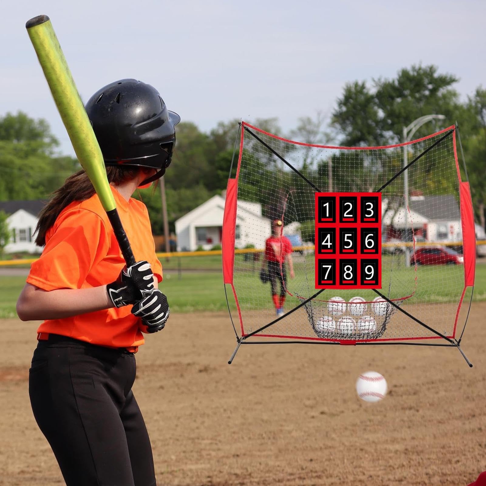 Baseball Hitting Net, Softball Fielding Rebounder, Pitching Strike Zone Target, Batting Practice Aid Training for Accuracy and Power, Backyard, Field, Garage, Gym, School, Park, 27.56x19.29 Inches