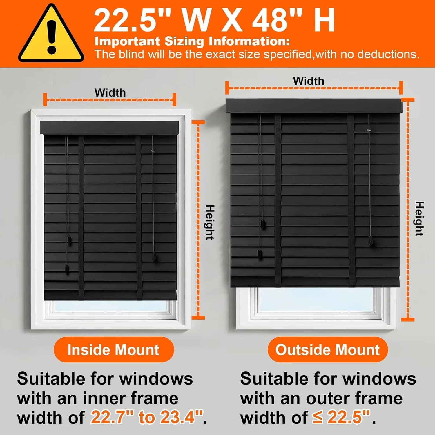 2" Slats Wood Blinds for Indoor Windows: Solid Wooden Blackout Blinds & Shades,Black Out Privacy Horizontal Blinds for Home Bedroom Bathroom Living Room Windows and Doors 22.5" WX48 H Beige Beige 22.5"W x 48"H