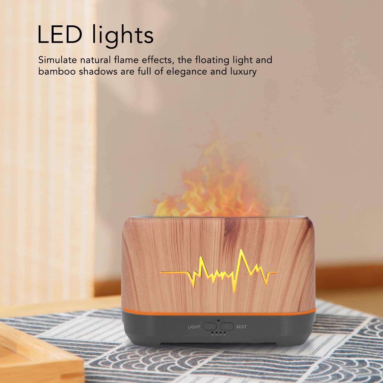 Diffusore di Oli Essenziali, Umidificatore D'aria a Nebbia di Fiamma 3D di Simulazione, Diffusore di Aromi da Tavolo Silenzioso Portatile con Spegnimento Automatico della Luce Notturna per lo Yoga del