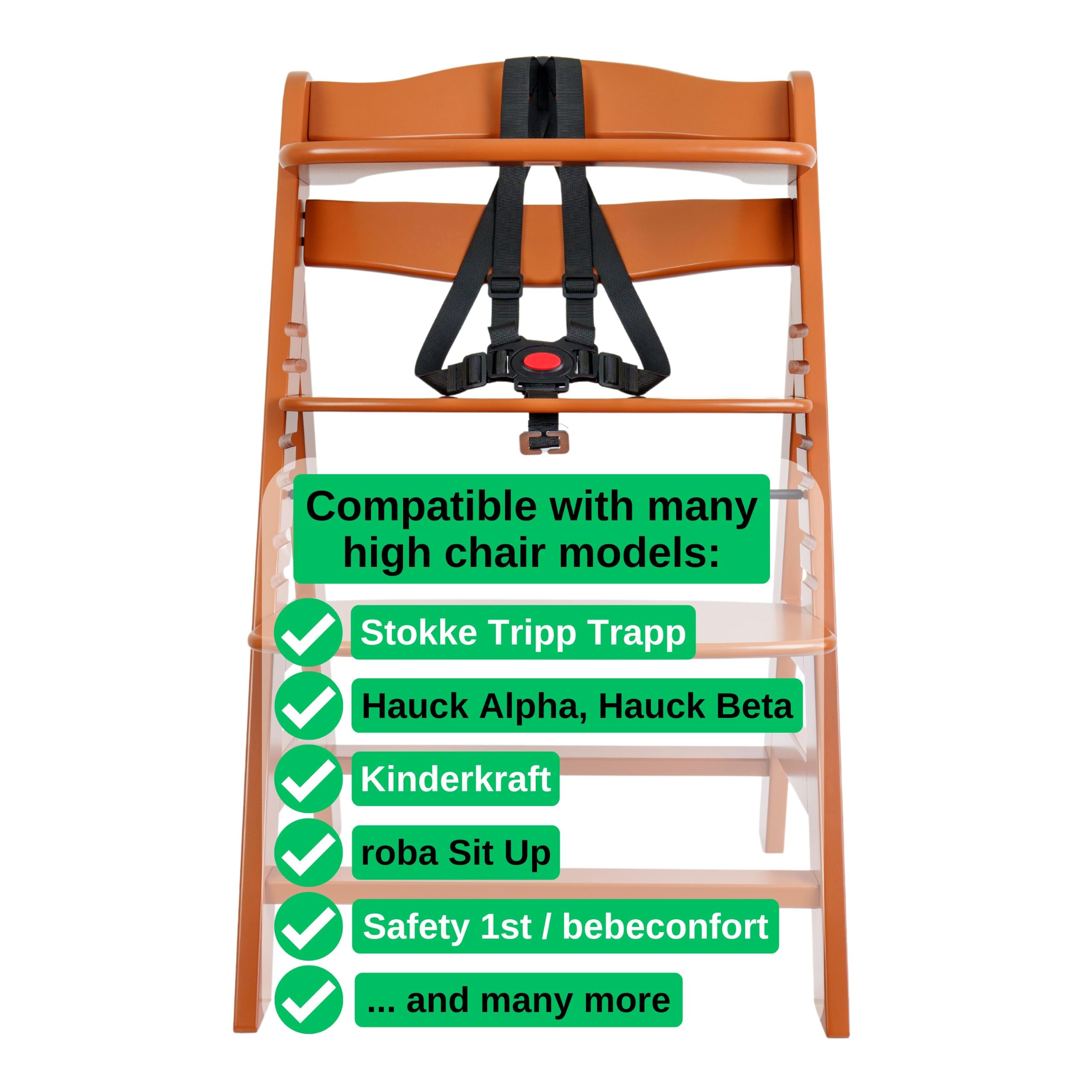Arnés de seguridad para trona con almohadillas para el cinturón, 1 Set, compatible con Hauck, Stokke Tripp Trapp, Roba, sistema de arnés de 5 puntos para tronas infantiles