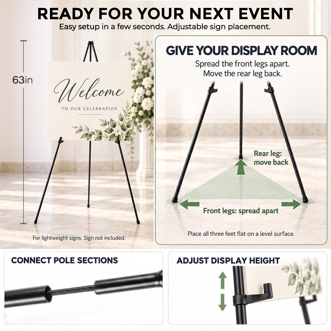 Amazon.com: Nicpro 6 Pack 63 Inches Easel Stand for Sign, Black