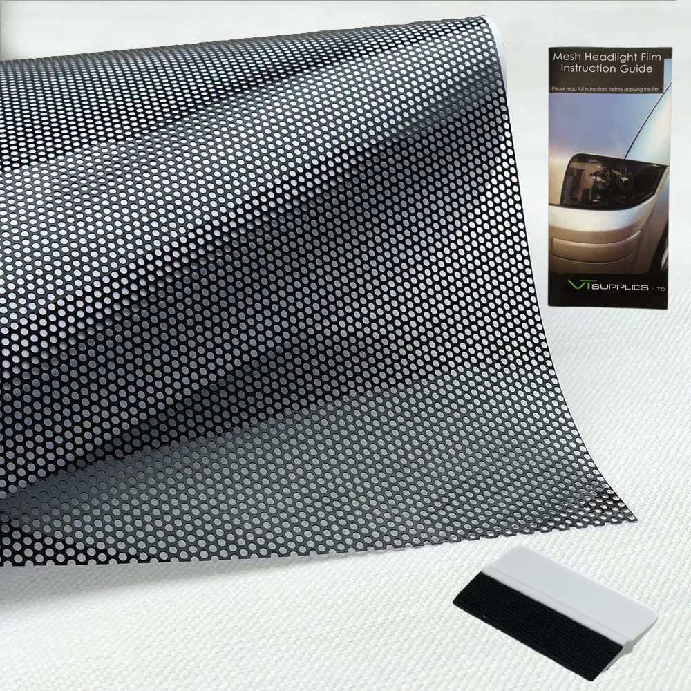 Perforated Mesh Headlight Tint Film Like Fly Eye + Squeegee Tool (40 x 106cm)