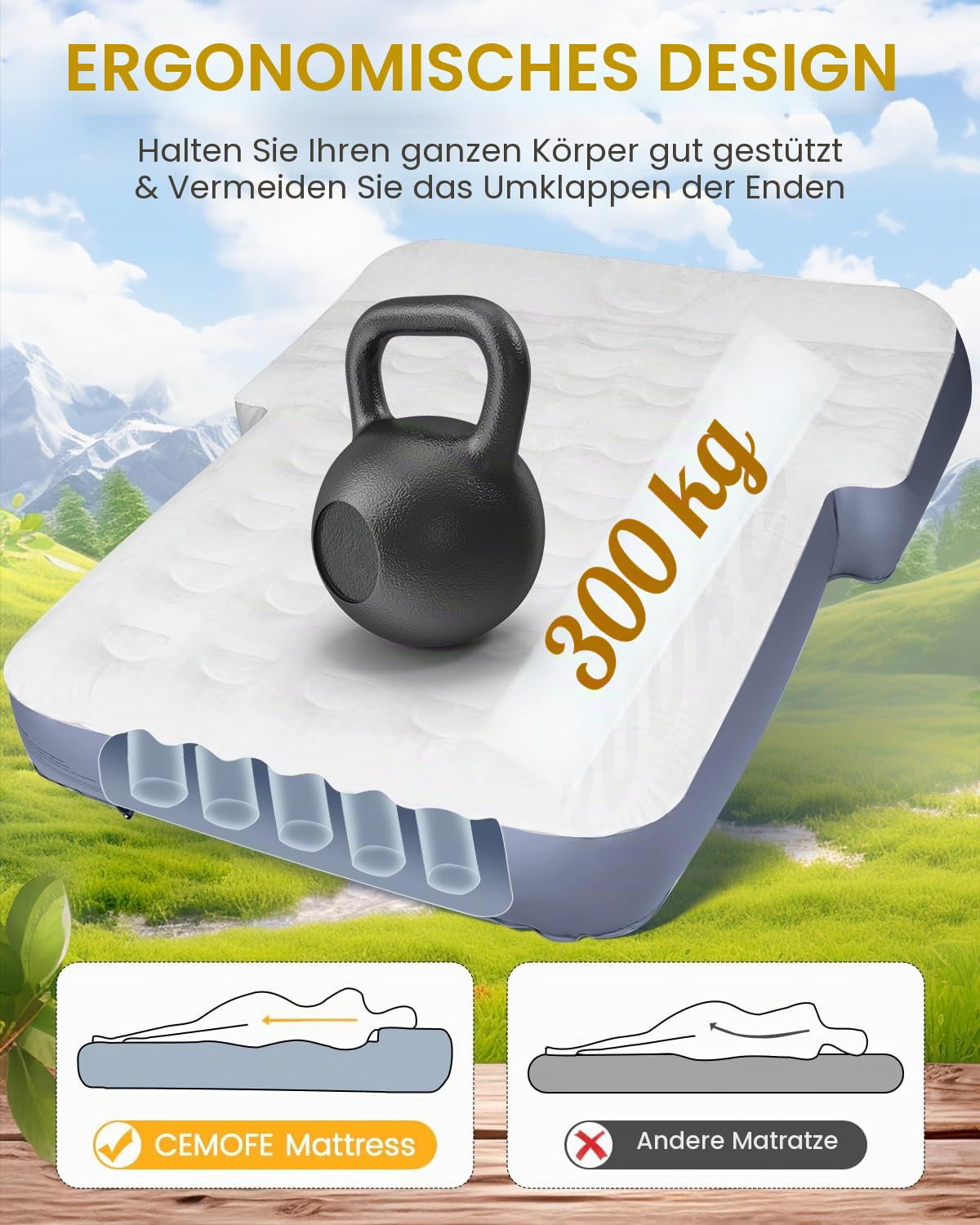 Aufblasbare Matratze Auto Luftmatratze SUV Matratze für Auto Kofferraum PVC Beflockung Tragbar Universal mit Kissen & eingebauter Pumpe für Reisen Station Wagon Camping