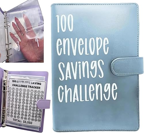 Carpeta de desafĂo de 100 sobres Libro de desafĂos de ahorro 2025 con sobres, carpeta de 100 sobres, planificador de desafĂo de ahorro de dinero,