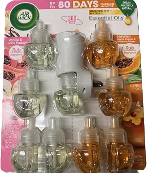 Airwick Essential Oils Air Freshener, 1 Unit & 9 Refills Pink Vanilla & Hawaii