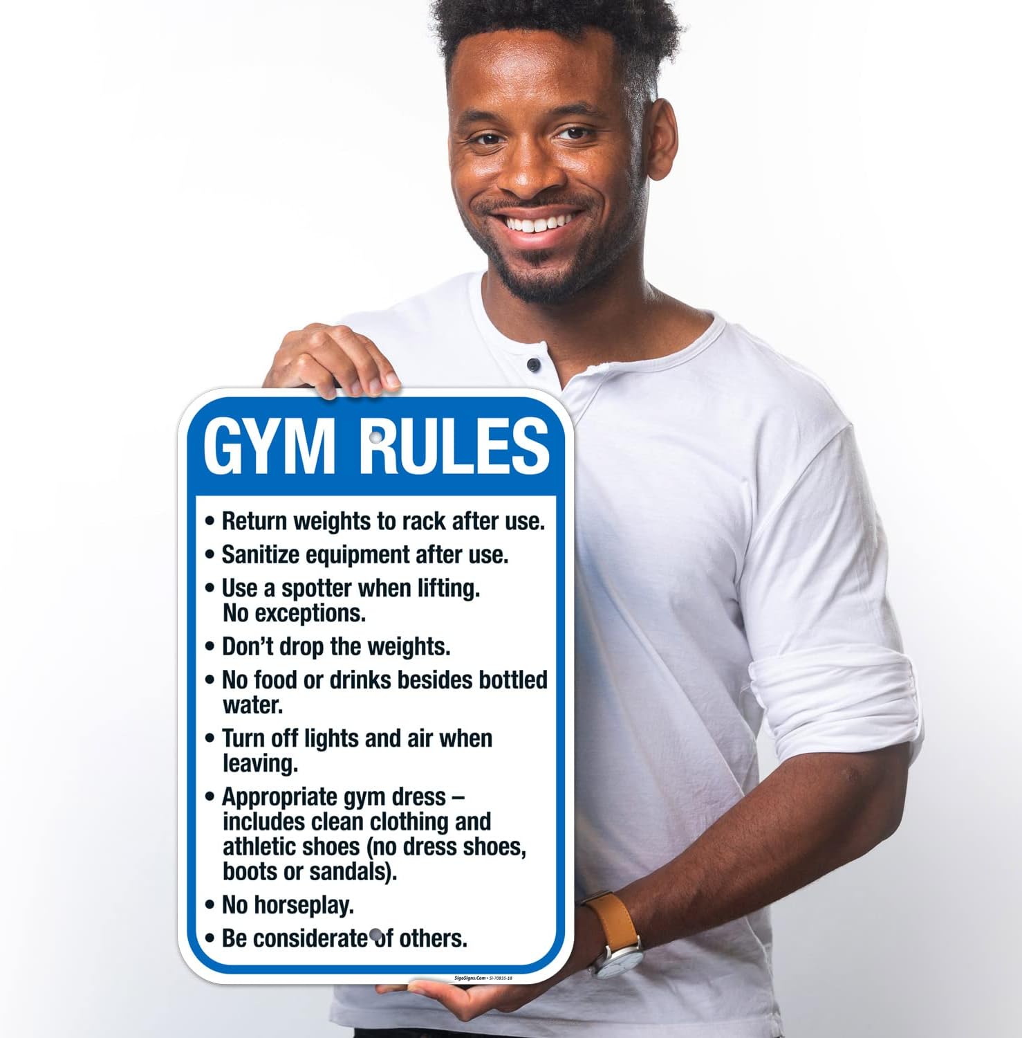 Gym Rules Return Weights to Rack After Use Sanitize Equipment After Use Sign, 12x18 Inches, Rust Free .063 Aluminum, Fade Resistant, Made in USA